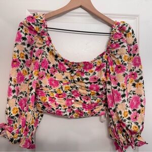For love & lemons Floral Pink and Yellow Women's Top NWOT